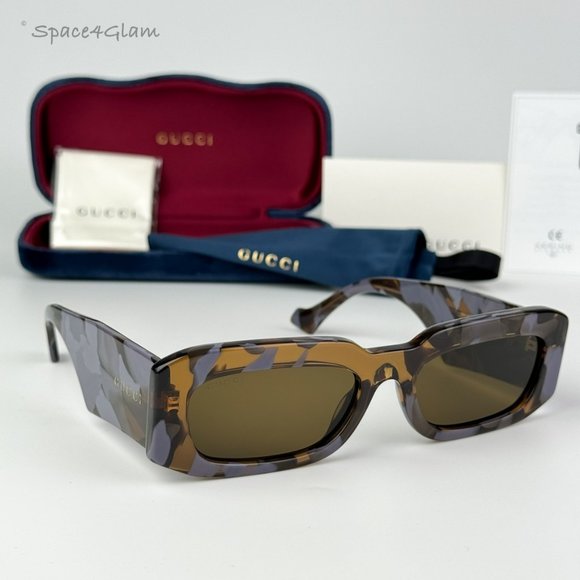Gucci Women Sunglasses Spotted Lilac Havana Brown Rectangle GG1426S 003 NEW